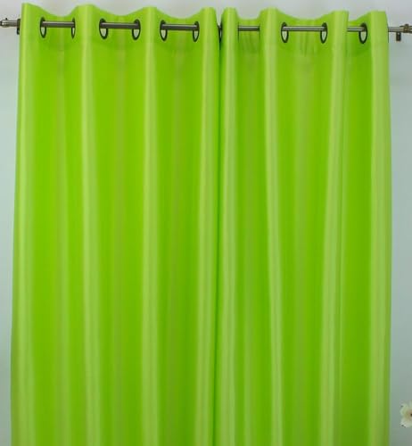 J&V TEXTILES 2 Panels Solid Grommet Semi Sheer Faux Silk Window Curtain Drapes Treatment in 84" Length (Lime Green) - Image 2