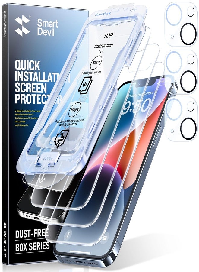 SMARTDEVIL 3-Pack Screen Protector for iPhone 14 with 3-Pack Camera Lens Protector, Clear 9H Tempered Glass Film, Super Fast Installation (Dust-Free & Bubble-Free), Alignment Tool - Image 1