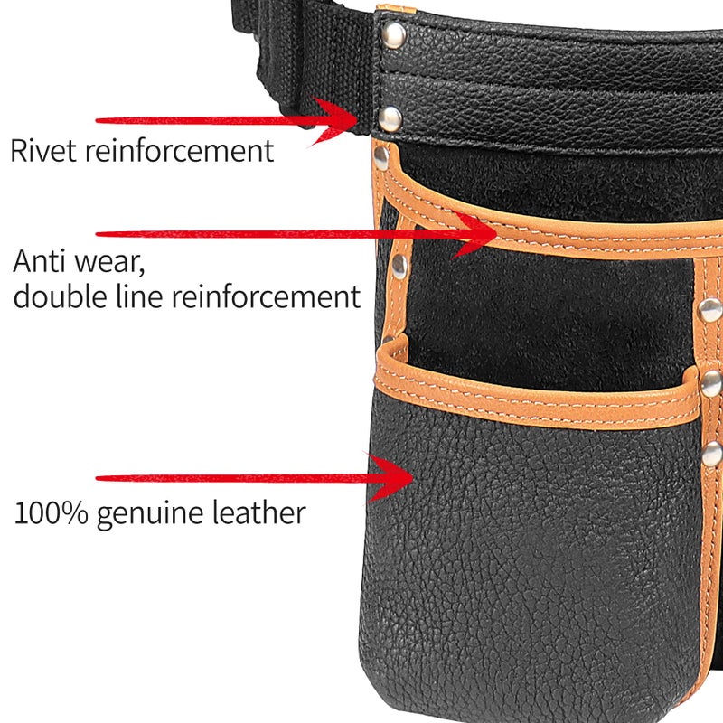 compuda Tool Belt,Genuine Leather Tool Pouch,Detachable & Adjustable Single Side Tool Belt Pouch for Electrician,Carpenter,Construction,Work Apron,Utility Belt. - Image 2