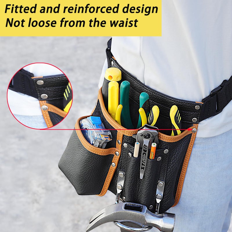 compuda Tool Belt,Genuine Leather Tool Pouch,Detachable & Adjustable Single Side Tool Belt Pouch for Electrician,Carpenter,Construction,Work Apron,Utility Belt. - Image 3