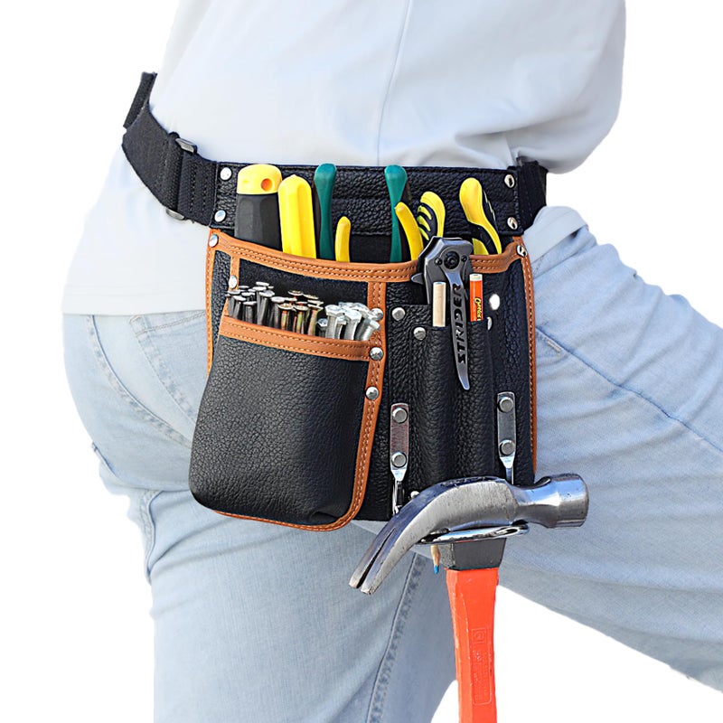 compuda Tool Belt,Genuine Leather Tool Pouch,Detachable & Adjustable Single Side Tool Belt Pouch for Electrician,Carpenter,Construction,Work Apron,Utility Belt. - Image 1