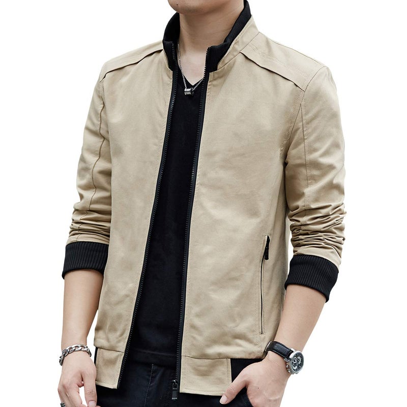Womleys Mens Casual Windbreaker Outerwear Slim Fit Cotton Lightweight Jackets (Large, Khaki) - Image 5