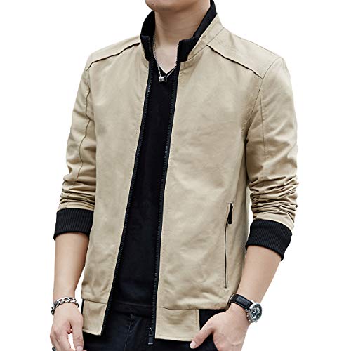 Womleys Mens Casual Windbreaker Outerwear Slim Fit Cotton Lightweight Jackets (Large, Khaki) - Image 1