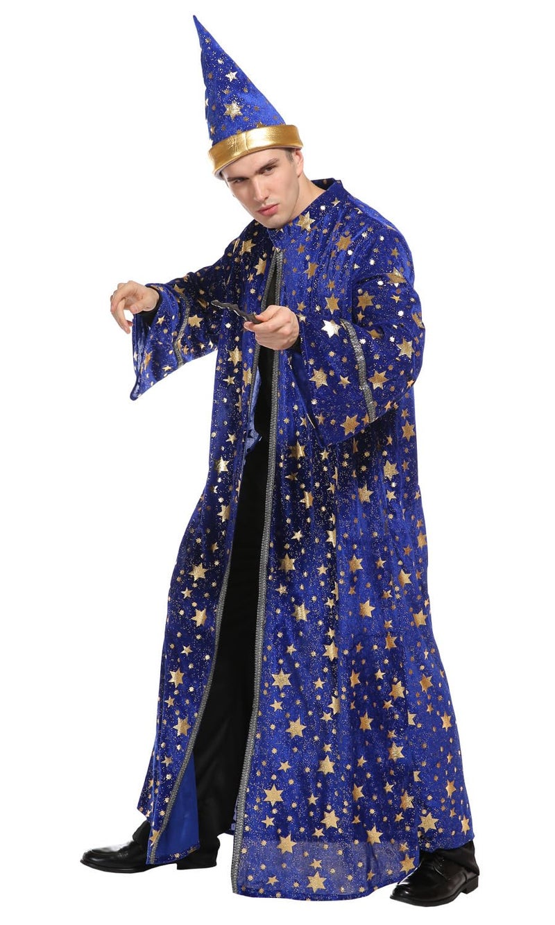 Lagusida Adults Wizard Costume Wizard Cloak Stars Magician Cape and Hat Witch Cloak (blue, S) - Image 2