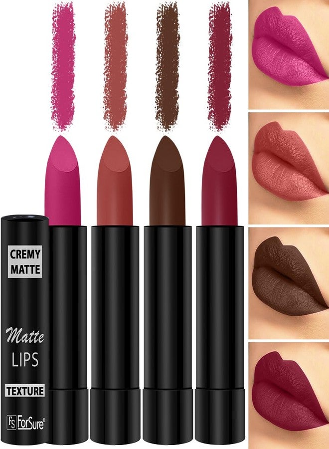 ForSure Cremy Matte Lipstick Combo Of 4 Shades- 3.5gm Each (Cocoa Brown, Pink Berry, Rust Orange, Candy Pink) - Image 1