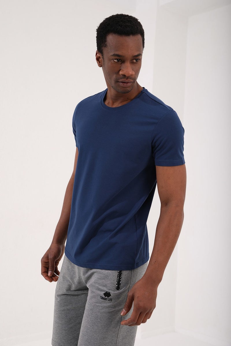Tommy Life Indigo Men's Basic Short Sleeve Standard Pattern O Neck T-Shirt - 87911  - Image 2