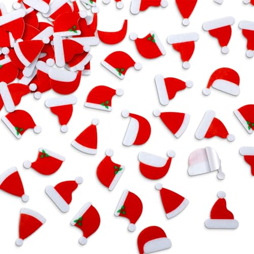 Engrowtic 200 Pcs Christmas Santa Hat Stickers Felt Mini Santa Claus Stickers 142 Inches Tiny Christmas Hat Decals Self Adhesives Sticker for Xmas Party DIY Crafts Cardmaking Scrapbooks - Image 1