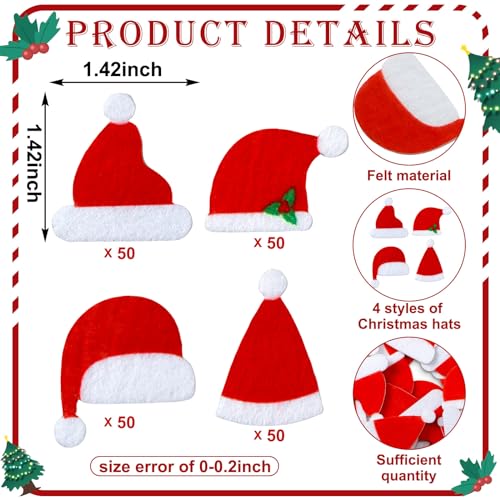 Engrowtic 200 Pcs Christmas Santa Hat Stickers Felt Mini Santa Claus Stickers 142 Inches Tiny Christmas Hat Decals Self Adhesives Sticker for Xmas Party DIY Crafts Cardmaking Scrapbooks - Image 3