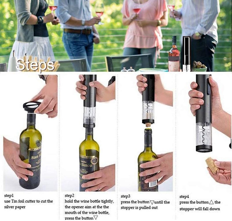 RHYDON RHYDON Electric Wine Bottle Opener Set Automatic Corkscrew Wine Opener Kit for Wine Lovers Battery Operated Wine Cork Opener Remover Set with Foil Cutter - Image 4