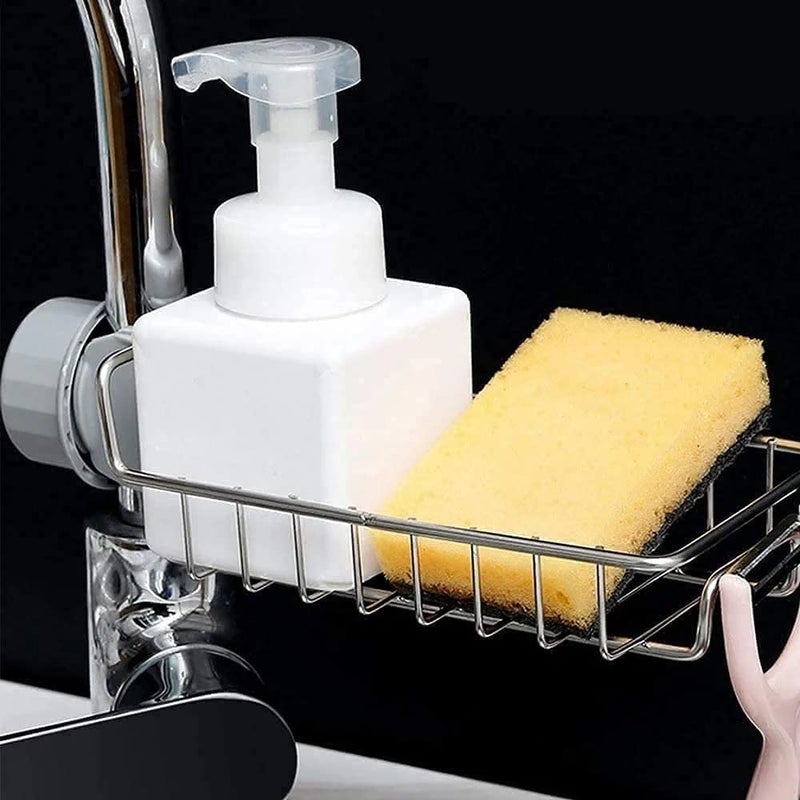 BullBear BullBear Stainless Steel Kitchen and Bathroom Faucet Soap Scrubbers Sponge Holder Rack Hanging Sink Organizer Towel Holder Faucet CaddyMultiPack of 1 - Image 4