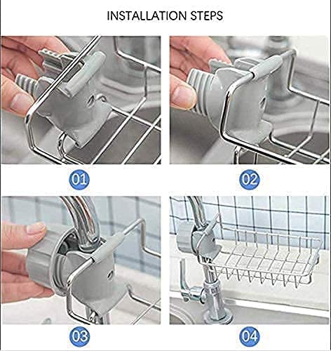 BullBear BullBear Stainless Steel Kitchen and Bathroom Faucet Soap Scrubbers Sponge Holder Rack Hanging Sink Organizer Towel Holder Faucet CaddyMultiPack of 1 - Image 2