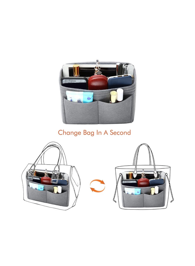 Purse Organizer Insert for Handbags Felt Bag Tote Shaper With Zippers Thicken and Portable Handbag in Speedy Neverfull Grey - Image 3