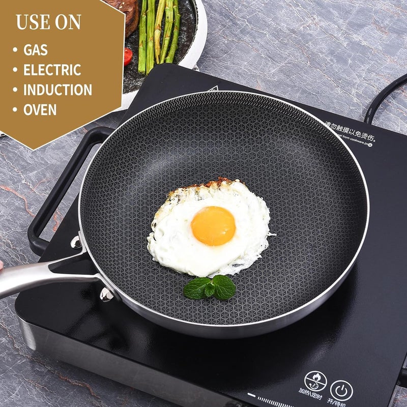 NUTRION Triply Stainless Steel Frypan 26 cm 25 mm Thick Steel Pan Scratch Resistant 5 Year Warranty Induction Gas Friendly Heavy Bottom - Image 2