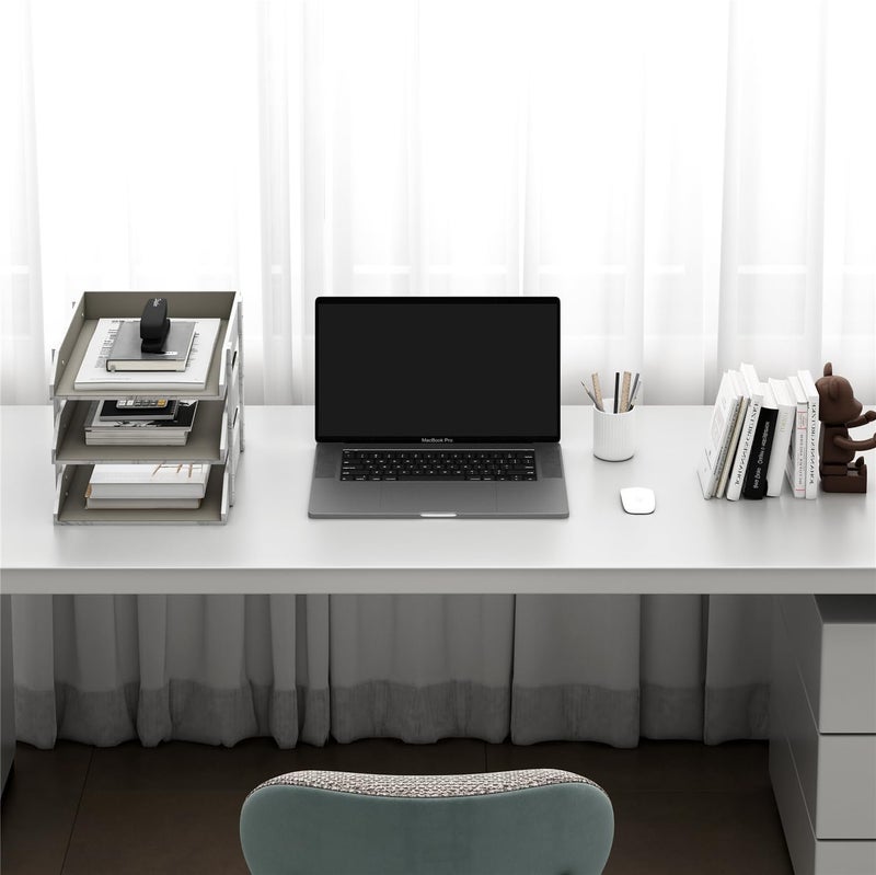 Thipoten Leather Desk Organizer, 3-Tier Stackable Letter Tray Holder for Office Supplies, Paper, File, Magazine, Perfect Office Organization for Desktop (White-3Tiers) - Image 2