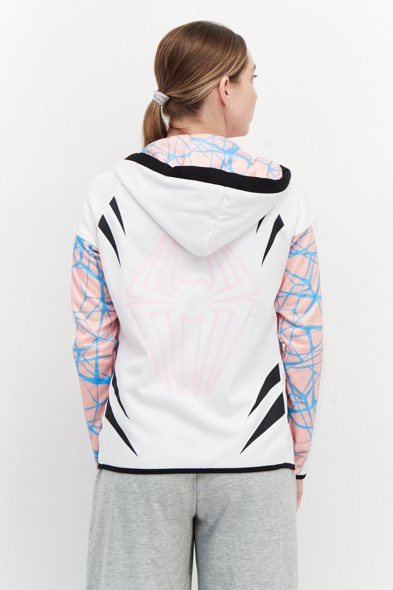 DIFUZED هودي بكم طويل بطبعة شاملة للنساء، أبيض - Image 2