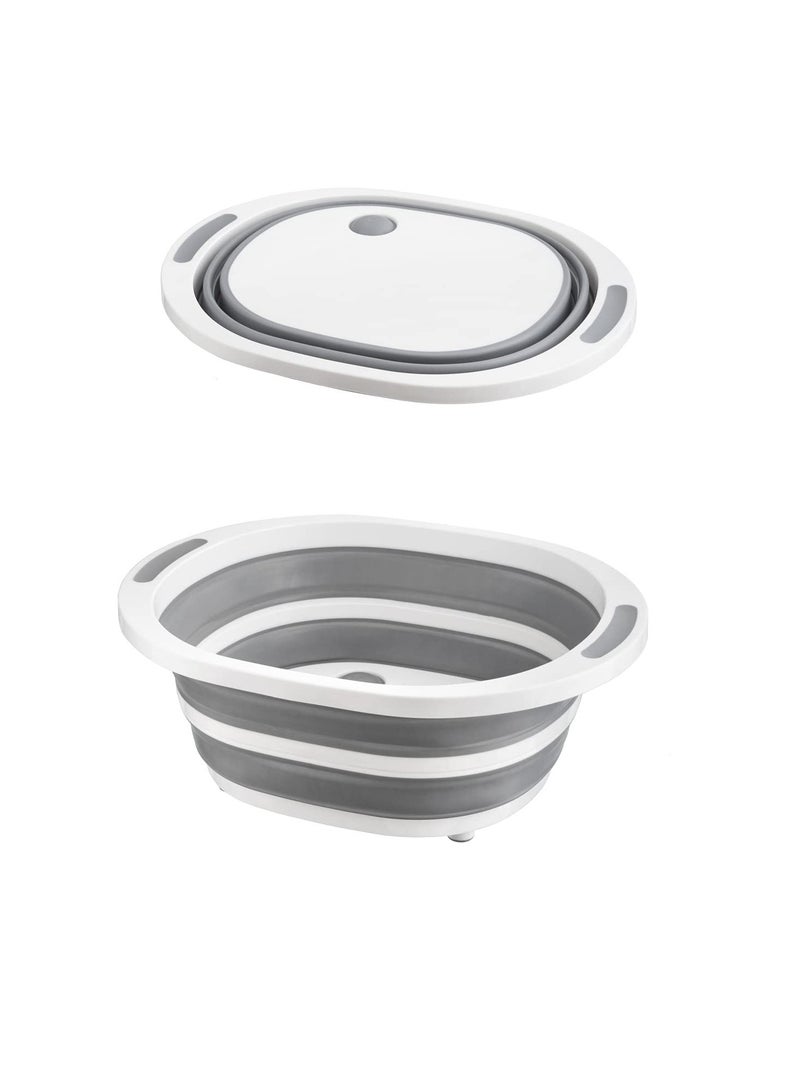 Captaintech 4-in-1 Collapsible Multi-Functional Chopping Board, Foldable Sillicone Washing Up Bowl Vegetable Fruit Strainers Wash Basin Basket, Ice Bucket Sink Bowl Folding Drain Tub, Space Saver (Grey) - Image 1