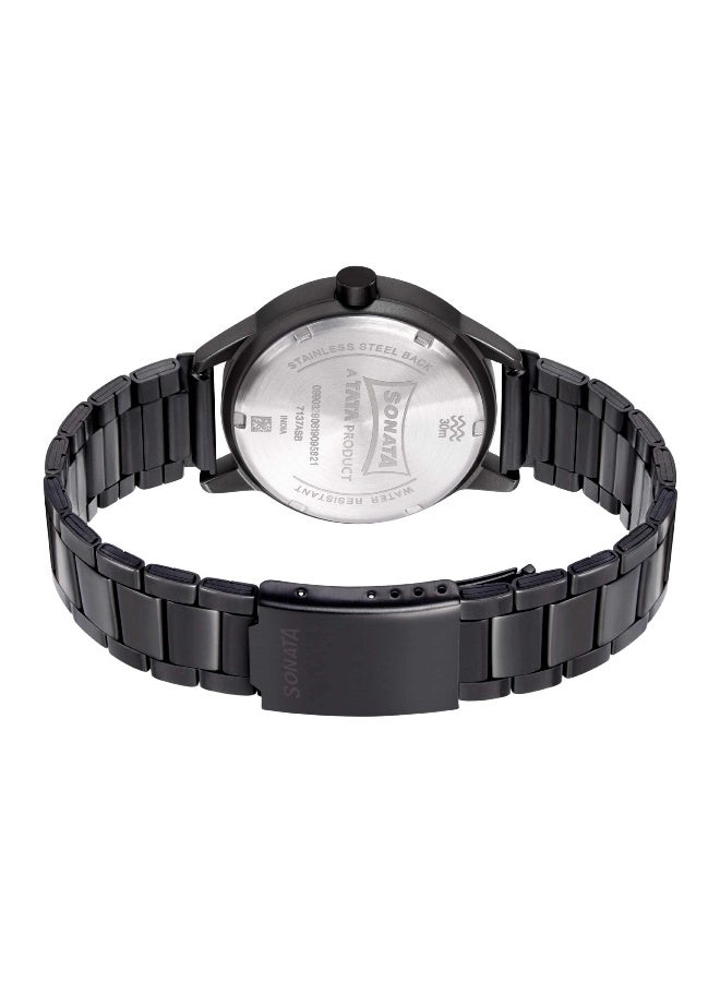 Sonata Quartz Analog with Day and Date Black Dial Metal Strap Watch for Men - Image 4