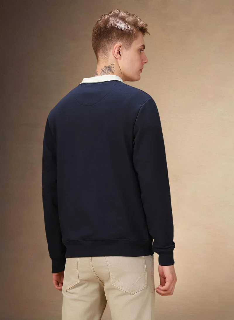 Dennis Lingo Men's Navy Polyester Blend Solid Regular Fit Sweatshirt