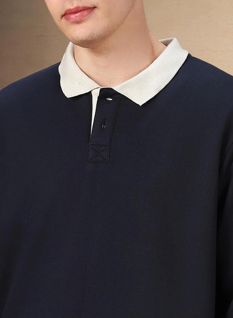 Dennis Lingo Men's Navy Polyester Blend Solid Regular Fit Sweatshirt