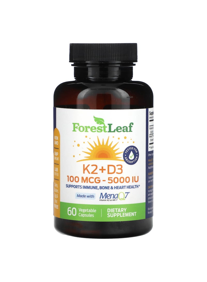 K2 + D3, 100 mcg (5,000 IU), 60 Vegetable Capsules