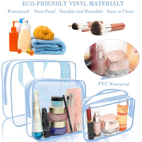 APREUTY Clear Makeup Bags, TSA Approved 6 Pcs Cosmetic Makeup Bags Set Clear PVC with Zipper Handle Portable Travel Luggage Pouch Airport Airline Vacation Organization (Haze Blue) - Image 3