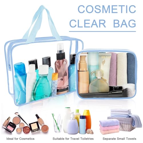 APREUTY Clear Makeup Bags, TSA Approved 6 Pcs Cosmetic Makeup Bags Set Clear PVC with Zipper Handle Portable Travel Luggage Pouch Airport Airline Vacation Organization (Haze Blue) - Image 2