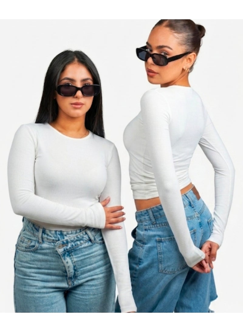 Women's Basic Cotton Top with Thumb Holes - white - One Size - Image 1