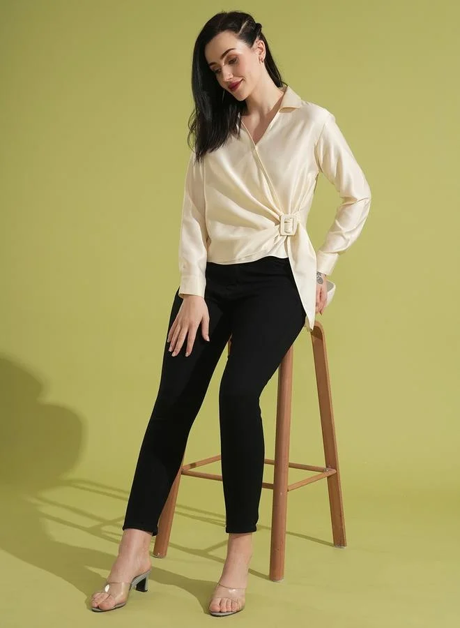 globus Globus Solid Twisted Buckle Detail Regular Fit Shirt