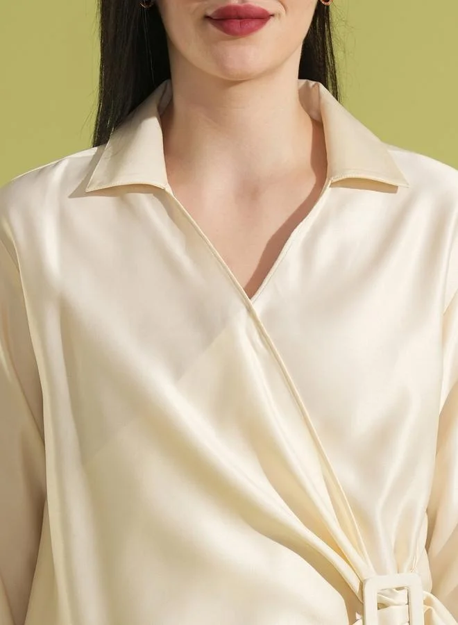 globus Globus Solid Twisted Buckle Detail Regular Fit Shirt