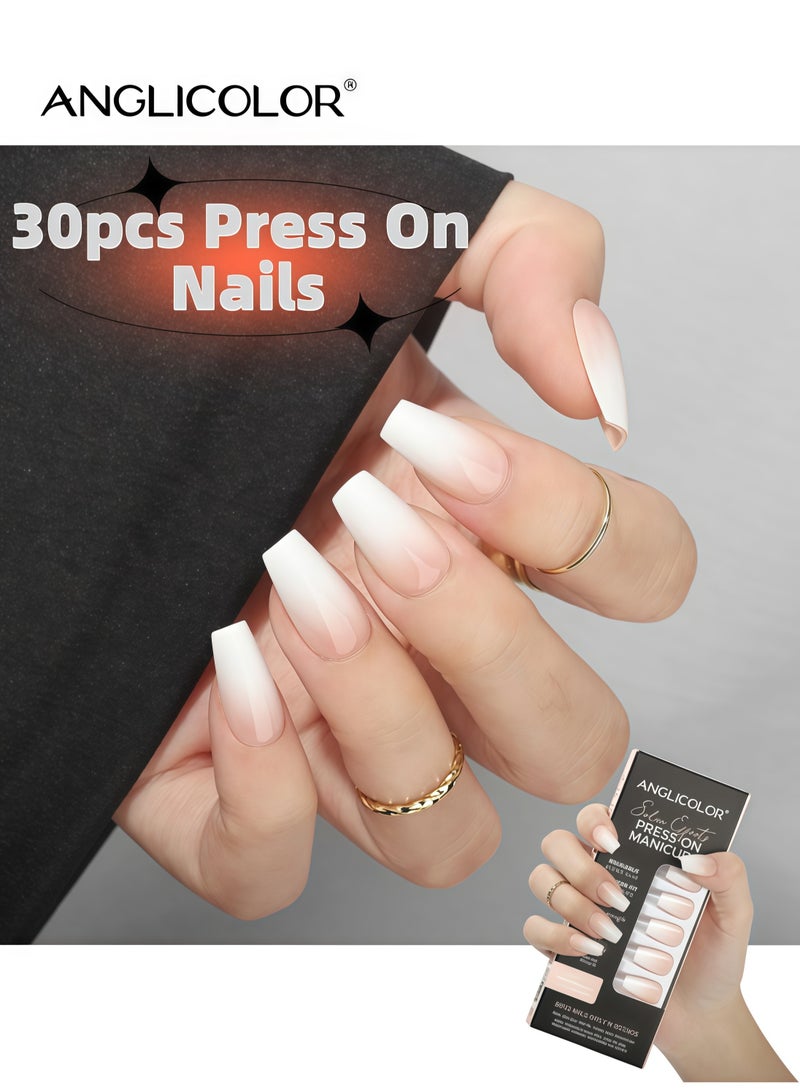 Anglicolor 30 Pieces Press On Nails, Seamless and Removable Nail Stickers, French Pastel Press On Nails, Reusable False Nails, Fack Nails, 15 Sizes - A105 - Image 1