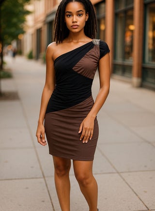 Women bitone lycra one shoulder dress