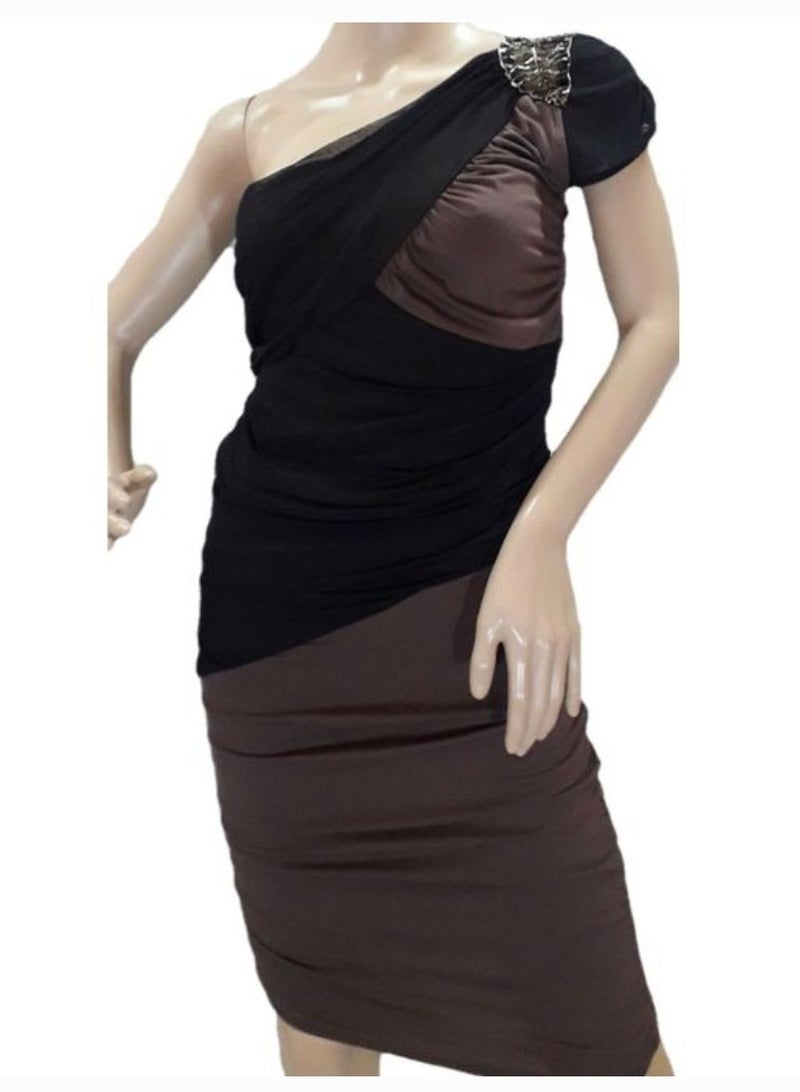 Women bitone lycra one shoulder dress 