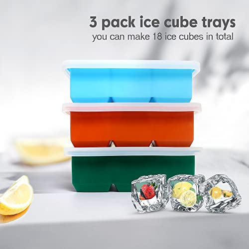 Excnorm Silicone Ice Cube Trays 3 Pack - Large Size Silicone Ice Cube Molds with Leak Proof Removable Lid Square Ice Cube Tray And BPA Free for Cocktail,Whiskey, Stackable Flexible Ice - Image 5