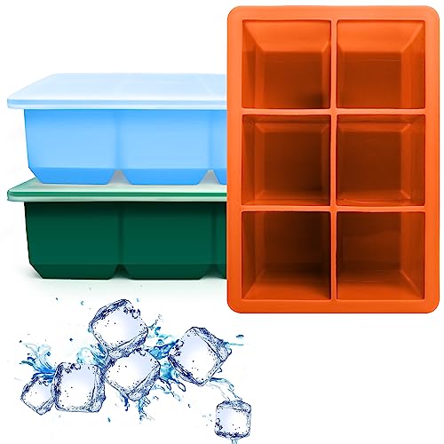 Excnorm Silicone Ice Cube Trays 3 Pack - Large Size Silicone Ice Cube Molds with Leak Proof Removable Lid Square Ice Cube Tray And BPA Free for Cocktail,Whiskey, Stackable Flexible Ice - Image 1
