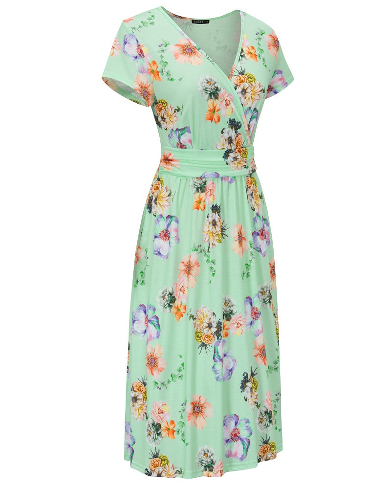 OUGES Women's 2025 Summer Short Sleeve V-Neck Floral Short Party Dress with Pockets(Floral 33,L) - Image 4