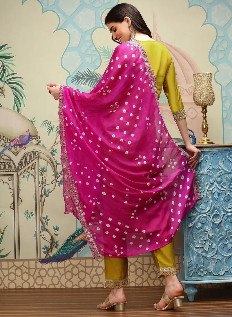 ISHIN  Women Yellow Viscose Silk Kurta set with Dupatta for Women | Best Price UAE
