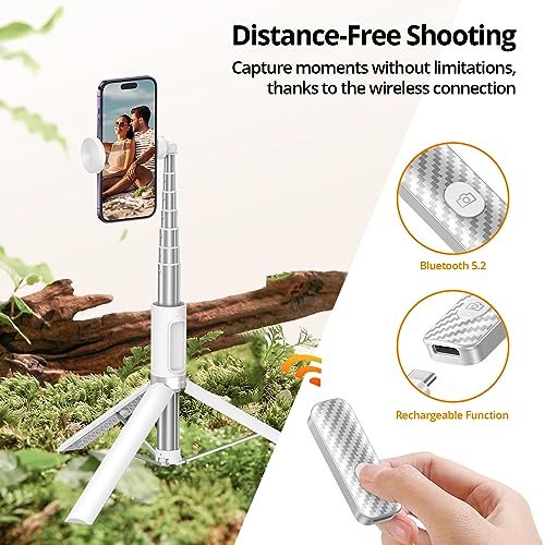 ATUMTEK 55" Selfie Stick Tripod, All-in-one Extendable Aluminum Travel Tripod with Rechargeable Bluetooth Remote, Phone Selfie Stick 360° Rotatable for iPhone 17 Pro Max 16/15/14/13 Smartphones, White - Image 2