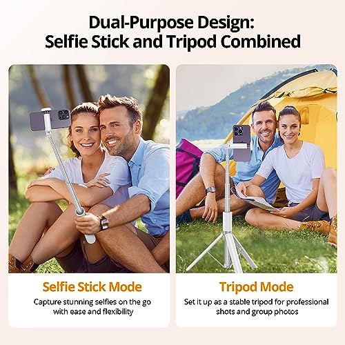 ATUMTEK 55" Selfie Stick Tripod, All-in-one Extendable Aluminum Travel Tripod with Rechargeable Bluetooth Remote, Phone Selfie Stick 360° Rotatable for iPhone 17 Pro Max 16/15/14/13 Smartphones, White - Image 5