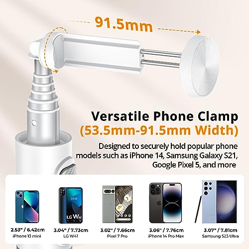 ATUMTEK 55" Selfie Stick Tripod, All-in-one Extendable Aluminum Travel Tripod with Rechargeable Bluetooth Remote, Phone Selfie Stick 360° Rotatable for iPhone 17 Pro Max 16/15/14/13 Smartphones, White - Image 4