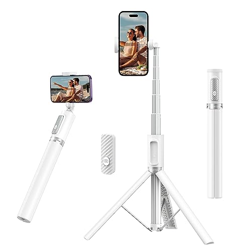 ATUMTEK 55" Selfie Stick Tripod, All-in-one Extendable Aluminum Travel Tripod with Rechargeable Bluetooth Remote, Phone Selfie Stick 360° Rotatable for iPhone 17 Pro Max 16/15/14/13 Smartphones, White - Image 1