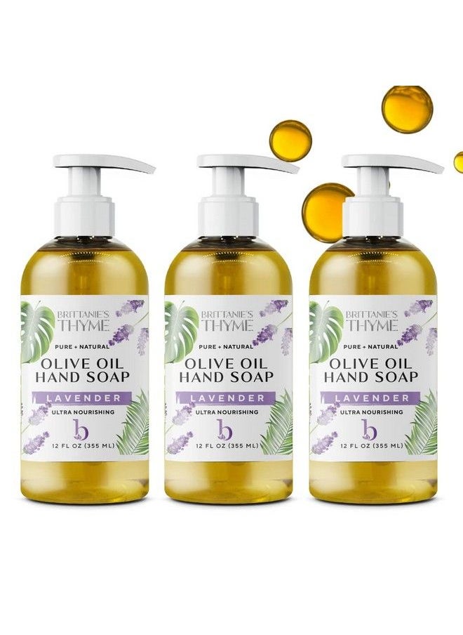 Brittanie's Thyme - Organic Natural Hand Soap 12 Oz Pack Of 3 (Lavender) Castile Soap Made Olive Oil And Natural Luxurious Essential Oils. Vegan & Gluten Free - Image 1