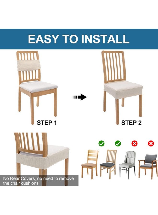 Smiry Waterproof Seat Covers for Dining Room Chairs Set of 2, Stretch Jacquard Removable Washable Chair Seat Slipcovers Protector, No Rear Covers, Beige - Image 5