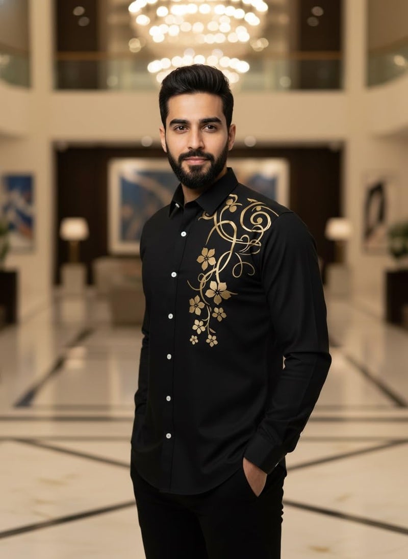 Bellstone Men's Solid Lustre Cotton Regular Fit Full Sleeve Collared Neck Casual Shirt for Men Stylish Latest | Lightweight Breathable Fabric |Stylish Solid Shirt for Office & Everyday Wear Black - Image 2