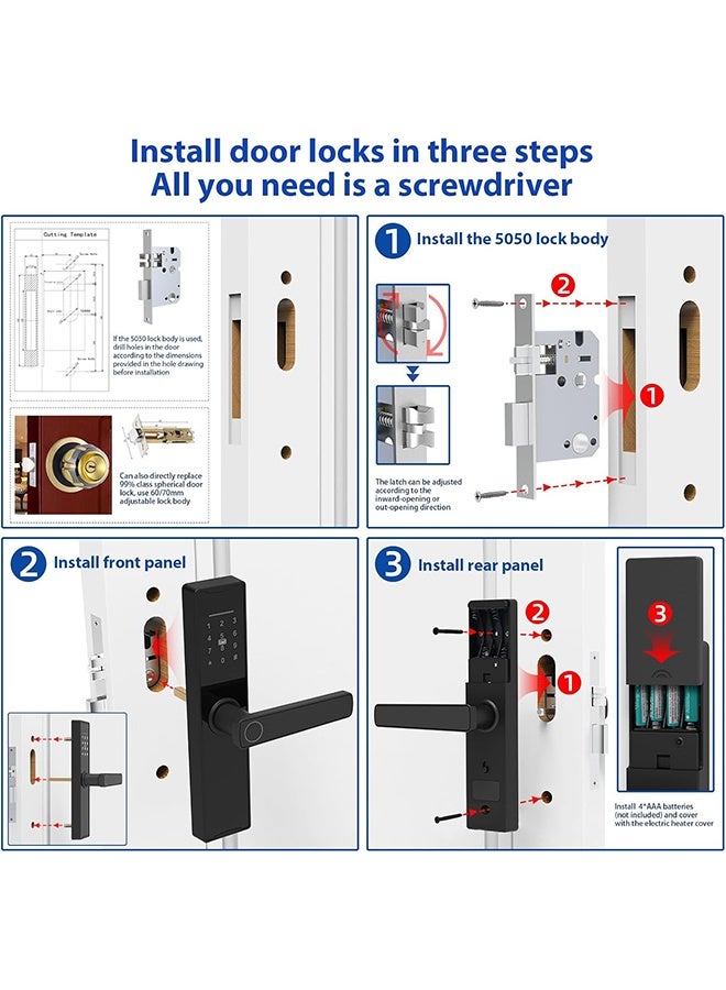 TodyJeyHo Tuya Smart Lock Fingerprint Lockï¼ŒKeypad Door Lock with Handleï¼ŒFingerprint Electronic Deadbolt Door Lockï¼ŒSmart Door Lock Compatible with Tuya APP - Image 5