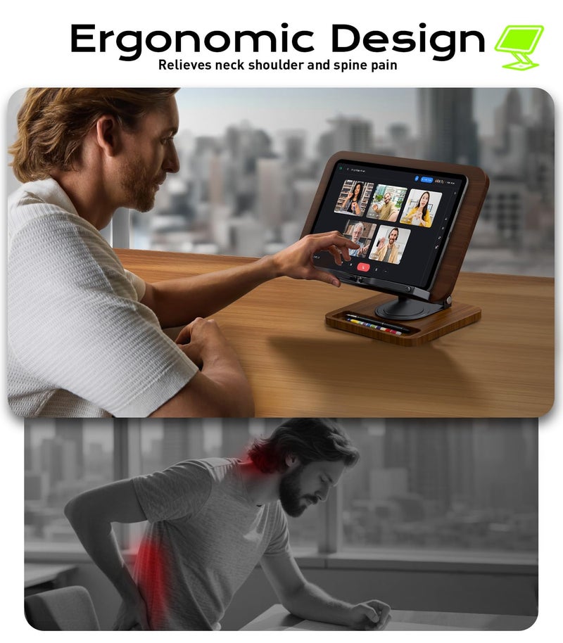 LOXP Book Stand for Reading, Adjustable Book Holder, 360° Rotating Bases with Pen Slot, Ergonomic Cookbook Stand Recipe Book Holder with Elastic Page Clips for Magazines, Tablets, Laptops - Image 3