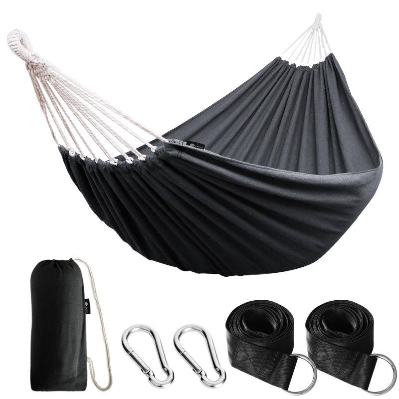 ANYOO Cotton Hammock Portable Camping Hammocks for Hanging Sturdy Garden Comfortable Fabric Hammock with Tree Straps Up to 660lbs with Travel Bag for Camping Outdoor/Indoor Patio Backyard - Image 1