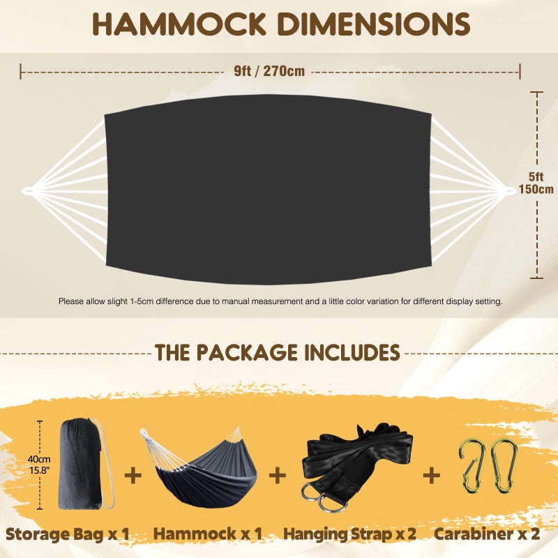 ANYOO Cotton Hammock Portable Camping Hammocks for Hanging Sturdy Garden Comfortable Fabric Hammock with Tree Straps Up to 660lbs with Travel Bag for Camping Outdoor/Indoor Patio Backyard - Image 2