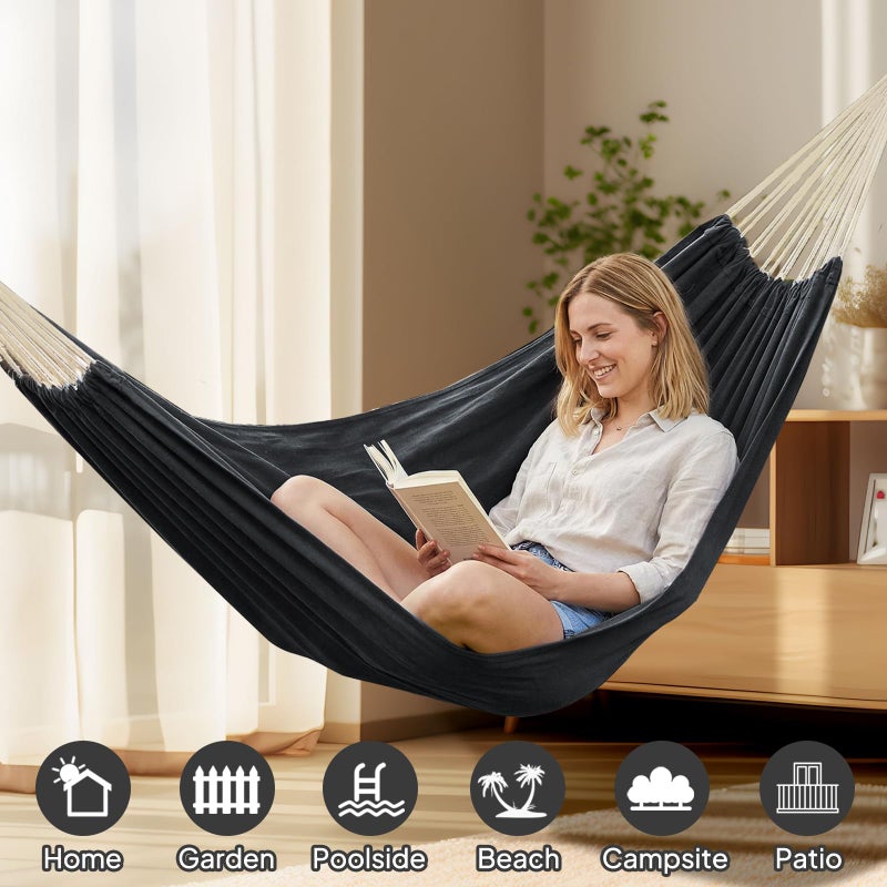 ANYOO Cotton Hammock Portable Camping Hammocks for Hanging Sturdy Garden Comfortable Fabric Hammock with Tree Straps Up to 660lbs with Travel Bag for Camping Outdoor/Indoor Patio Backyard - Image 4