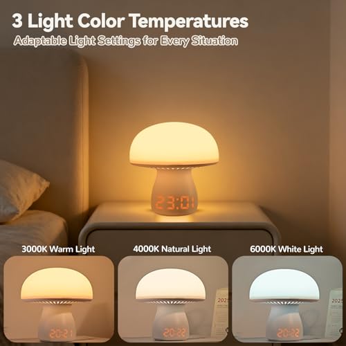 AVEKI Mushroom Lamp with Clock, Cute Touch Bedside Table Lamps for Bedroom Living Room Decor, Small Portable Wireless Desk Lamp for Nightstand, Rechargeable Mushroom Night Light for Kids Adults (Model A) - Image 3