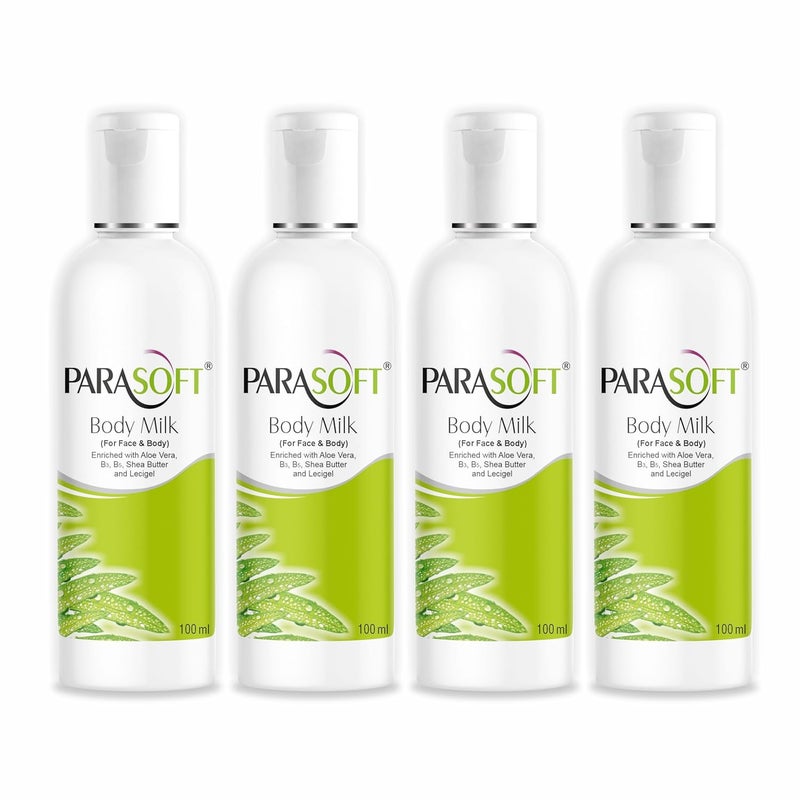 Parasoft Moisturizing Hydrating Face Body Milk with Goodness of Aloe vera Shea butter and Vitamin B3 B6 for Normal to Very Dry Skin Quick Absorbing100mlpack of 4 - Image 1
